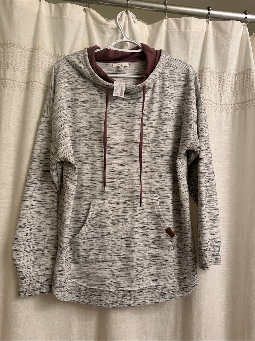 Maurices Gray Marled Crewneck Hoodie with Burgundy Trim